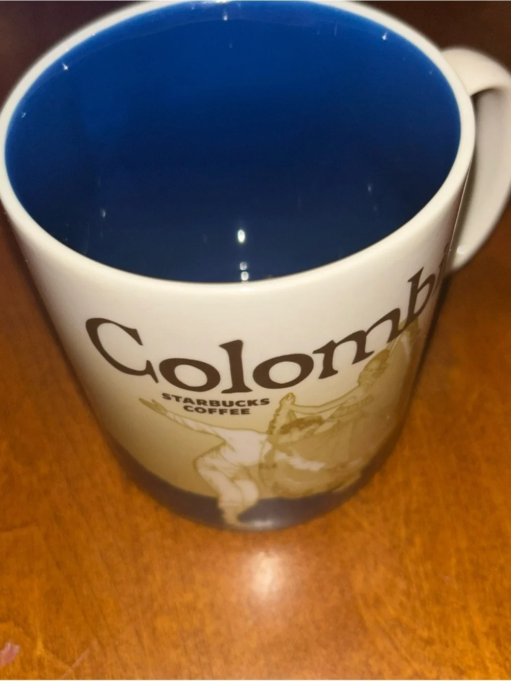 Starbucks Colombia Blue White Gold Ceramic Coffee Mug 2015 discontinued
